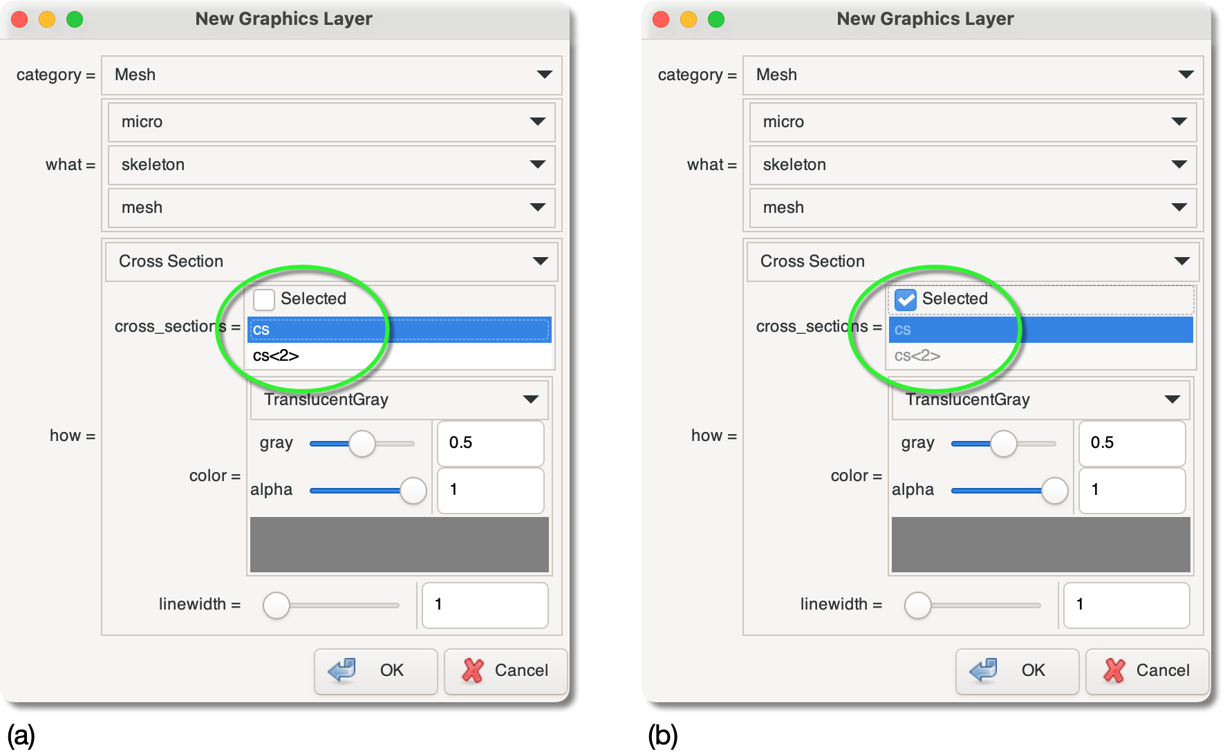 Selecting Cross Sections to Display